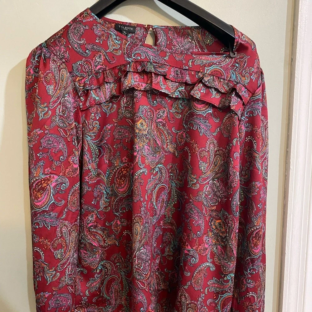 Talbots Red Paisley Ruffle Blouse - Picture 1 of 14